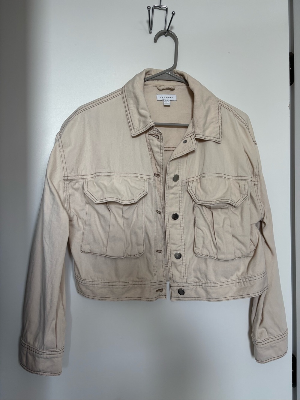 Topshop Beige Cropped Denim Jacket